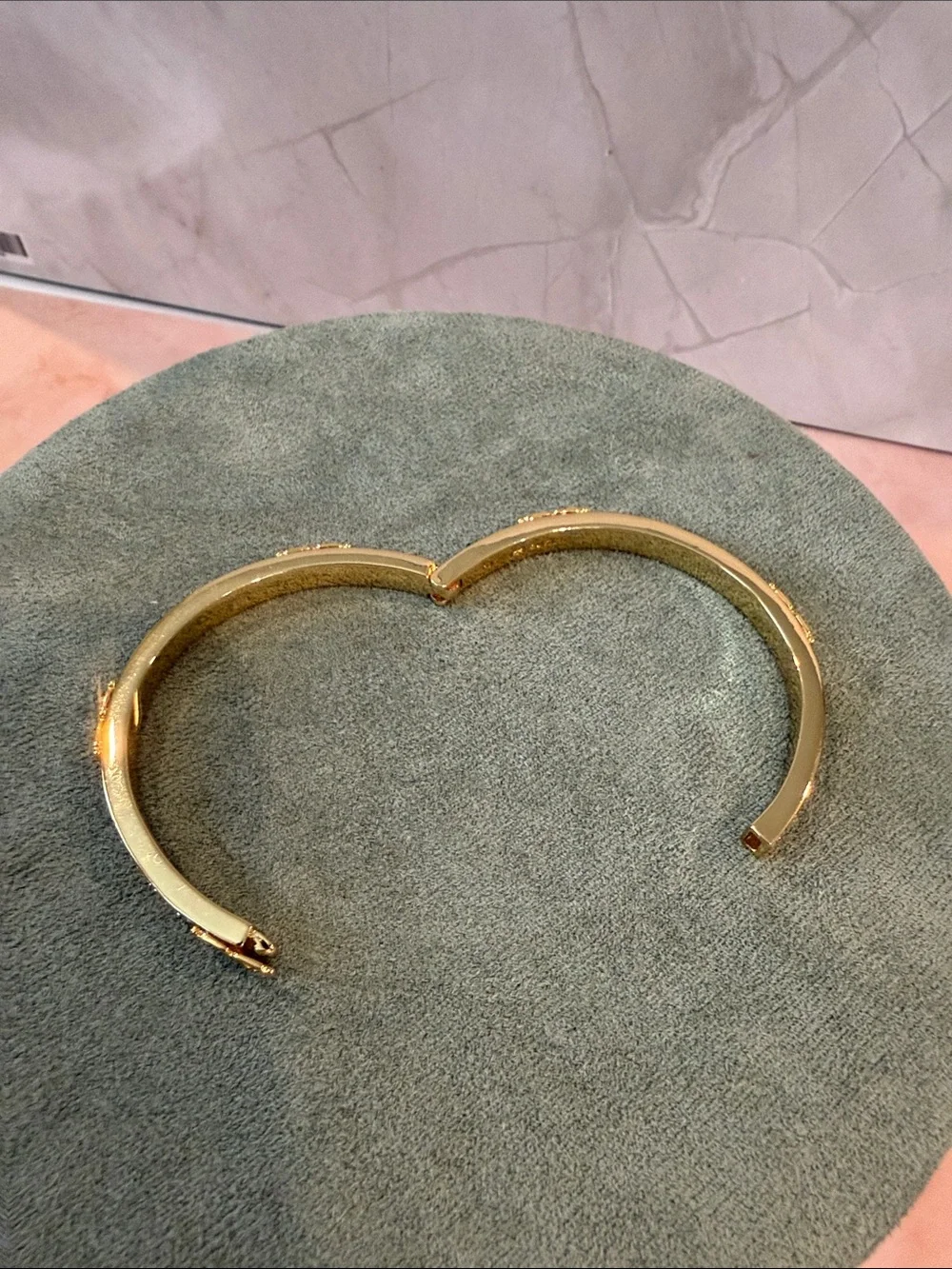 Tory Burch | Gold Plated & Pavé Hinged Bangle Bracelet | Medium